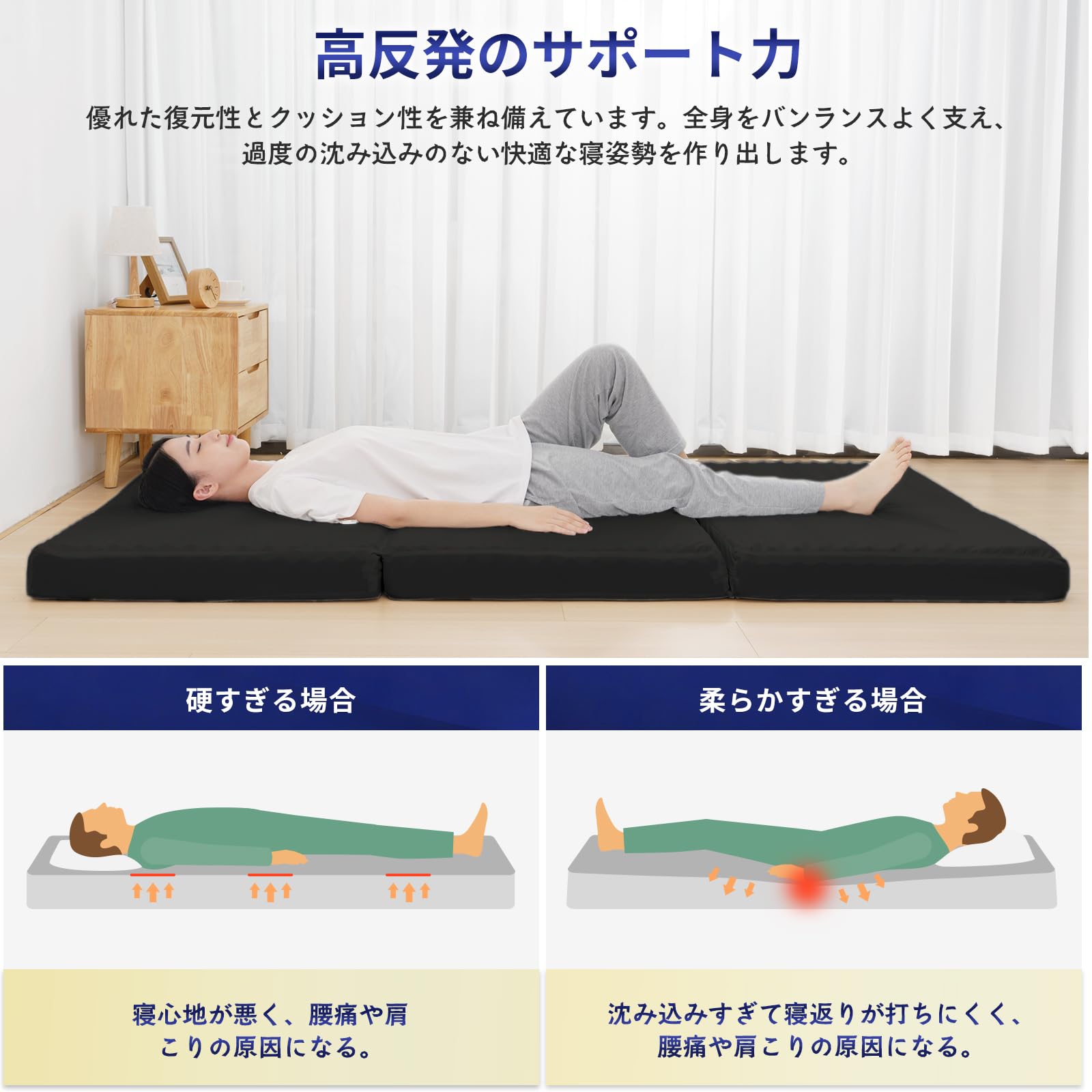 Amazon｜HOMFINE 高反発マットレス シングル 三つ折り 極厚10cm 20D